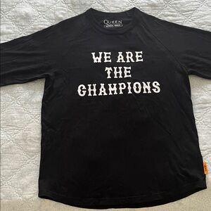 Queen Black Short Sleeve Graphic Tee - "We Are The Champions"